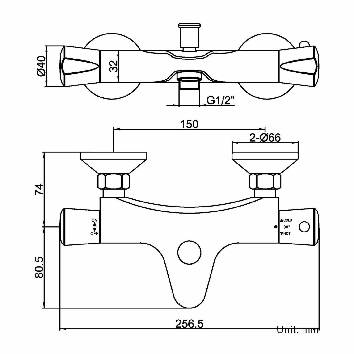 Lismore Chrome Round Thermostatic Bath Filler Shower Bar Valve - Image 2