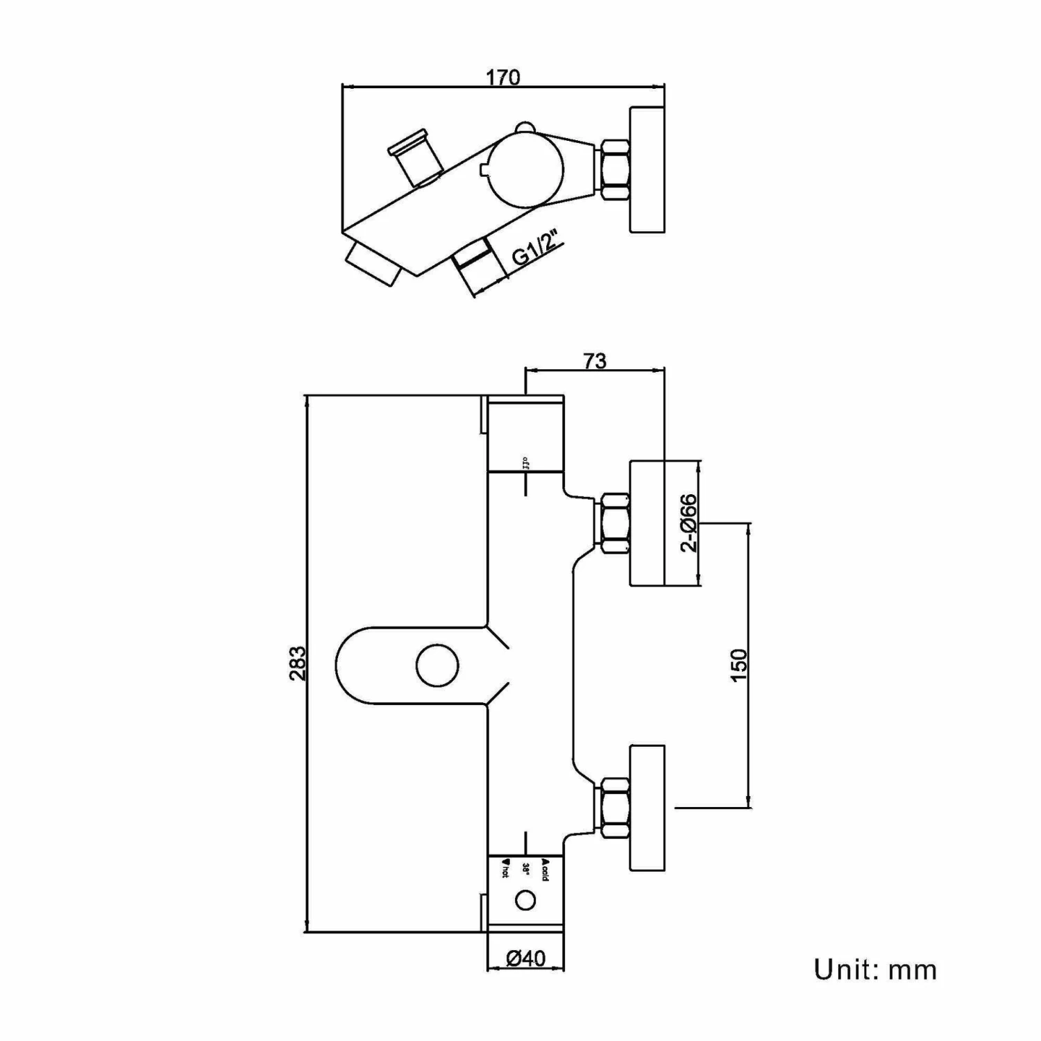Ballina Premium Chrome Round Thermostatic Bath Filler Shower Bar Valve - Image 2
