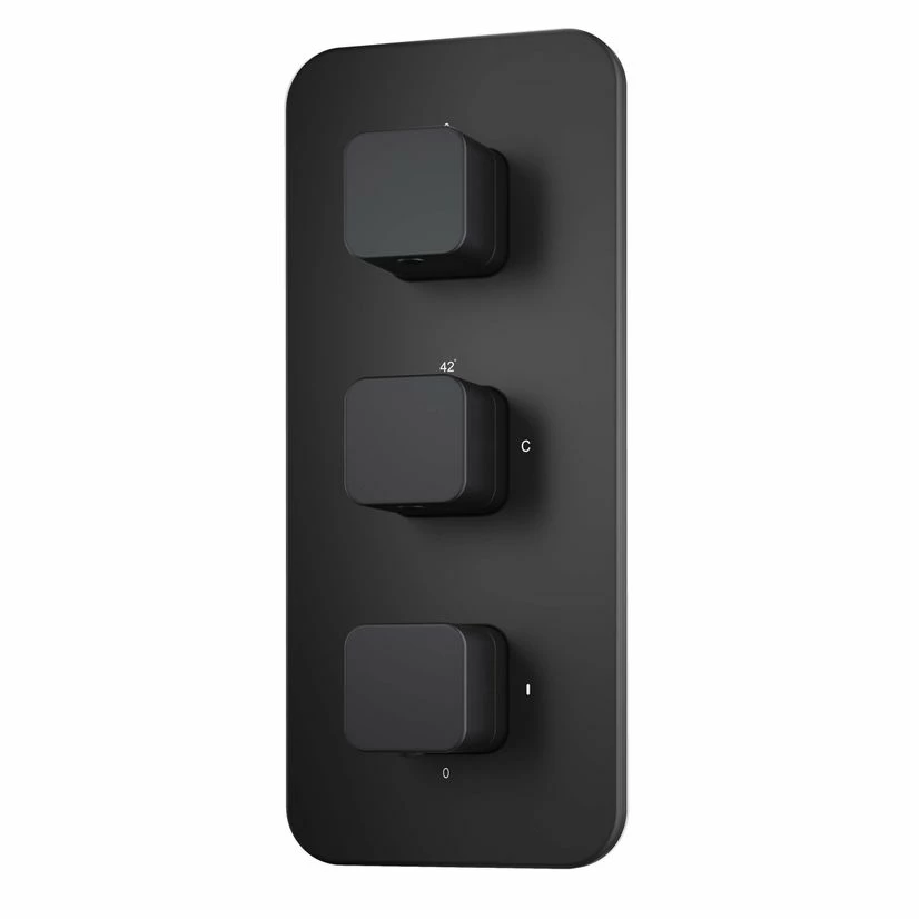 Galway Premium Matt Black Square Thermostatic Shower Valve - 3 Outlets