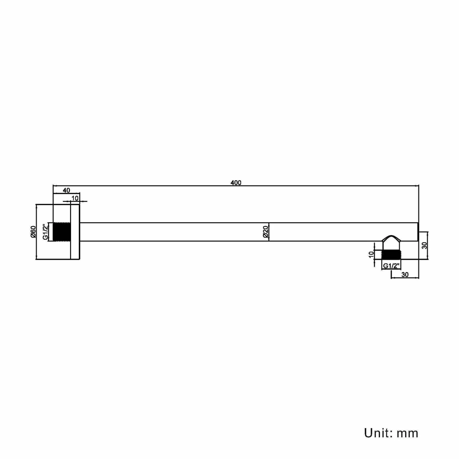 400mm Matt Black Round Wall Mounted Shower Arm - Image 2