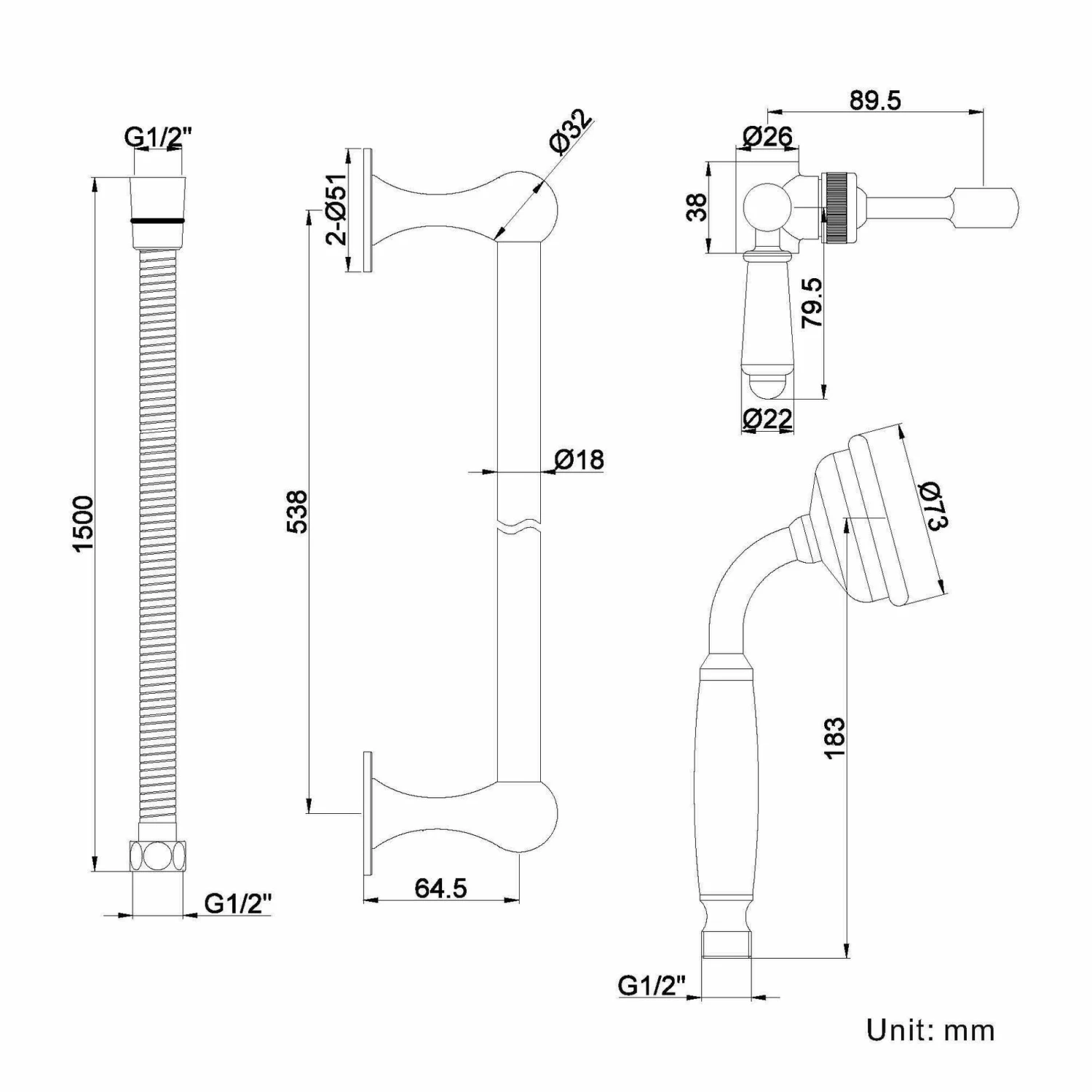 Chrome Traditional Shower And Sliding Riser Set - Image 2