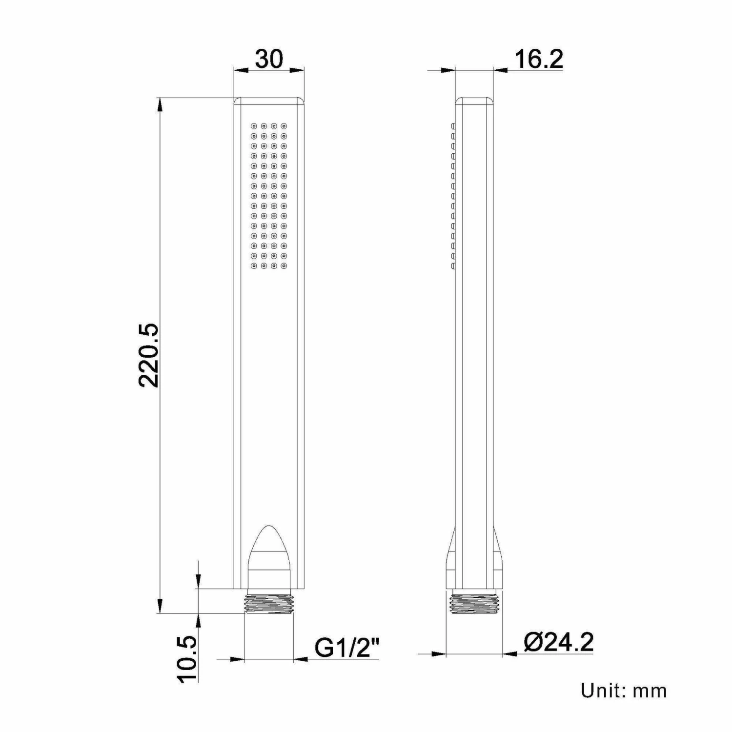 Matt Black Rectangular Hand Shower - Image 2