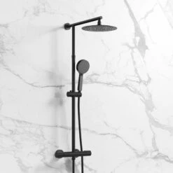 Ballina Premium Cool Touch Matt Black Round Thermostatic Shower With Large 250mm Head