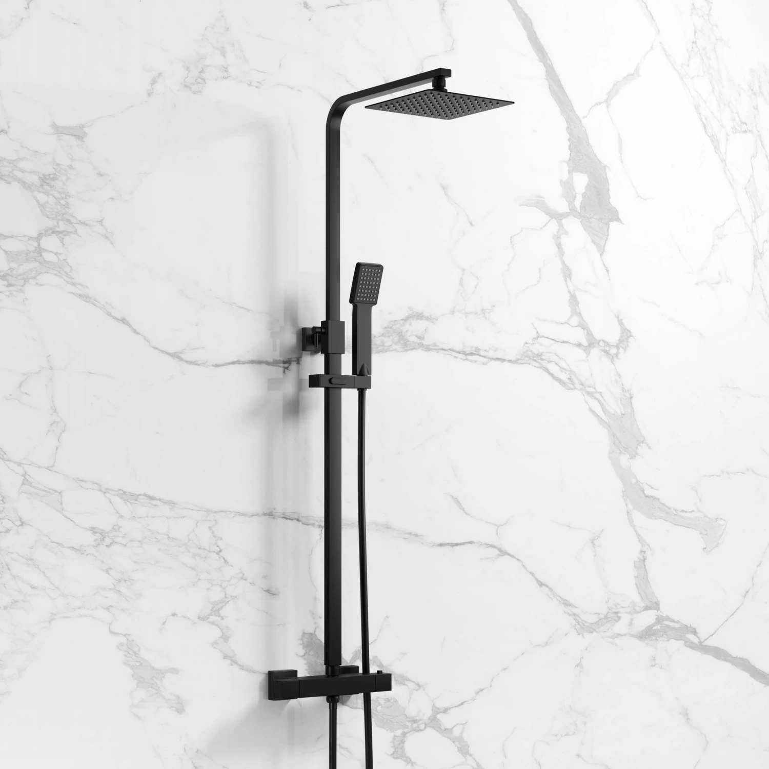 Galway Premium Matt Black Square Thermostatic Shower Set