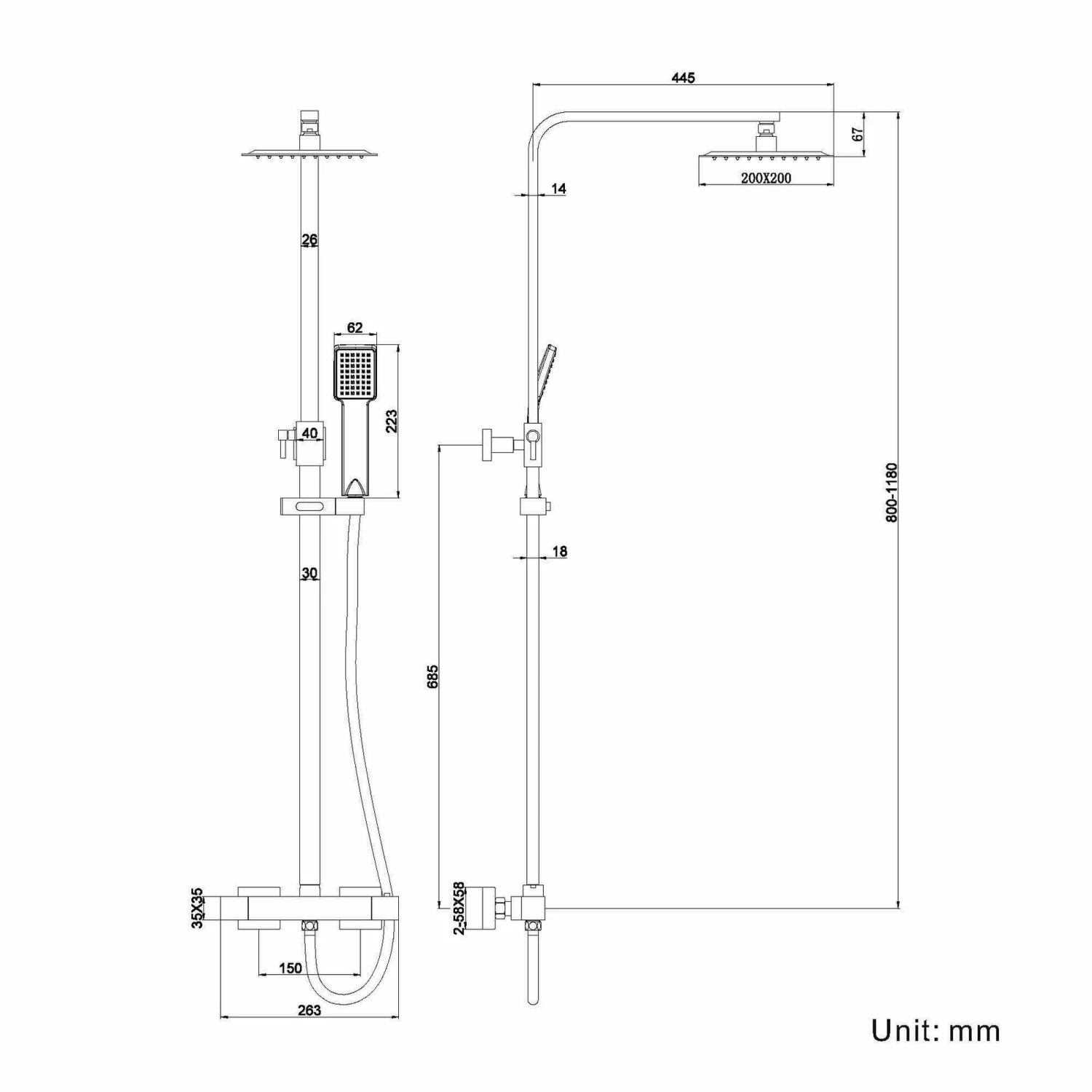 Galway Premium Matt Black Square Thermostatic Shower Set - Image 5