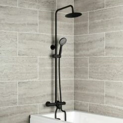 Ballina Round Matt Black Thermostatic Bath Filler Shower Set