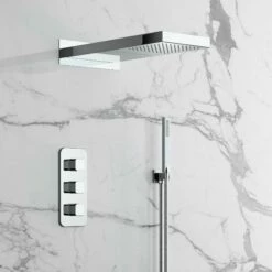 Galway Premium Chrome Square Thermostatic Waterfall Shower Set & Hand Shower