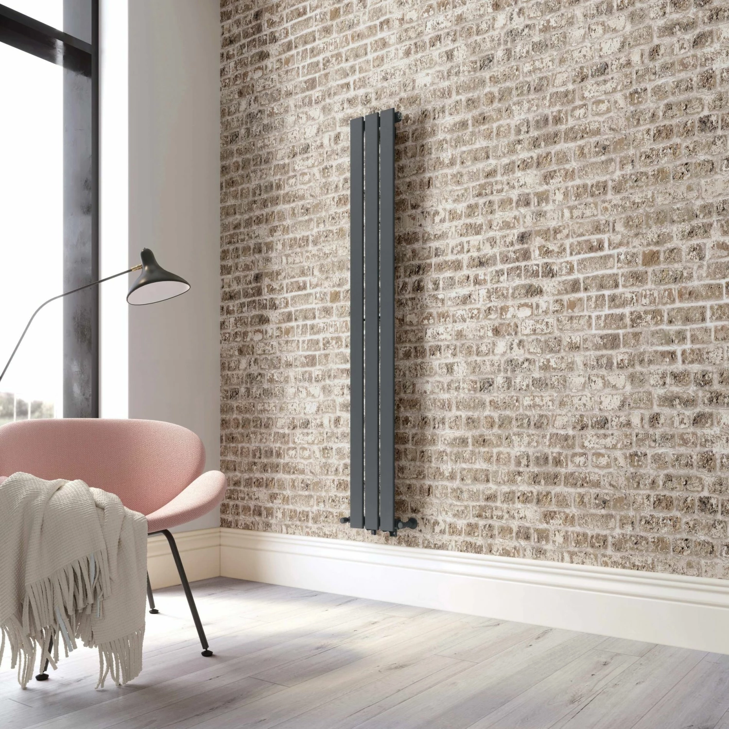 Faro Anthracite Single Flat Panel Vertical Radiator 1600x210mm - Image 2