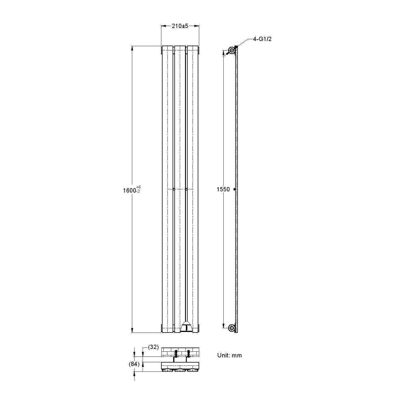 Faro Anthracite Single Flat Panel Vertical Radiator 1600x210mm - Image 7