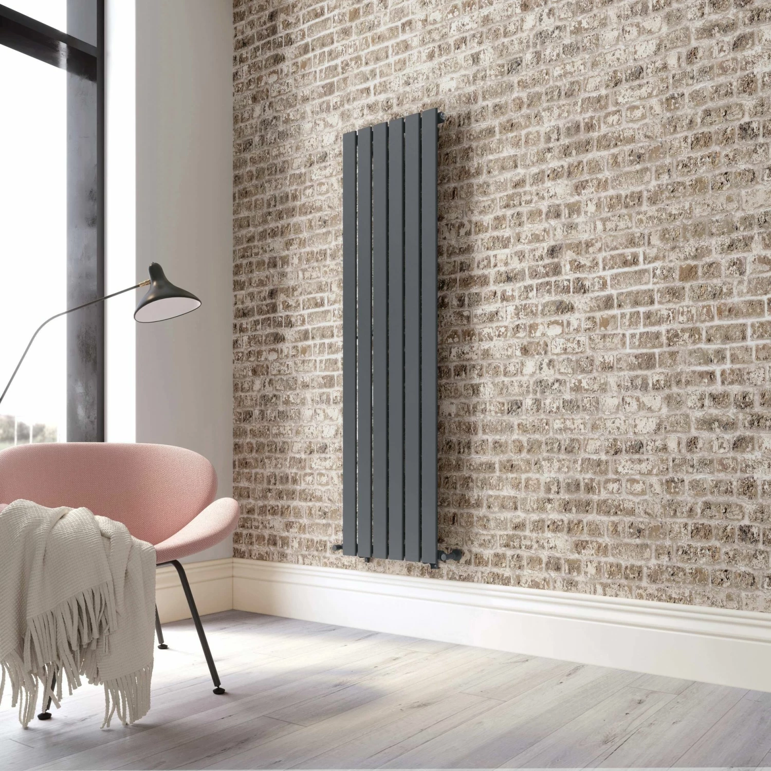 Faro Anthracite Single Flat Panel Vertical Radiator 1600x420mm - Image 2