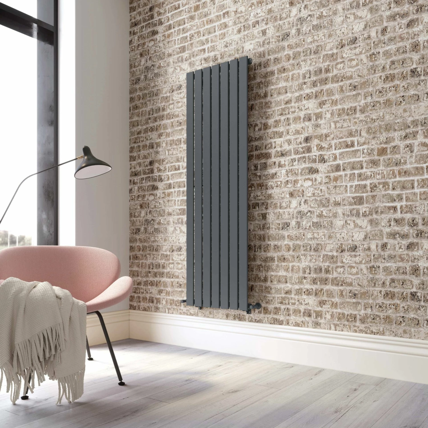 Faro Anthracite Single Flat Panel Vertical Radiator 1600x490mm - Image 2