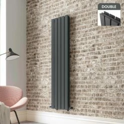Faro Anthracite Double Flat Panel Vertical Radiator 1600x350mm