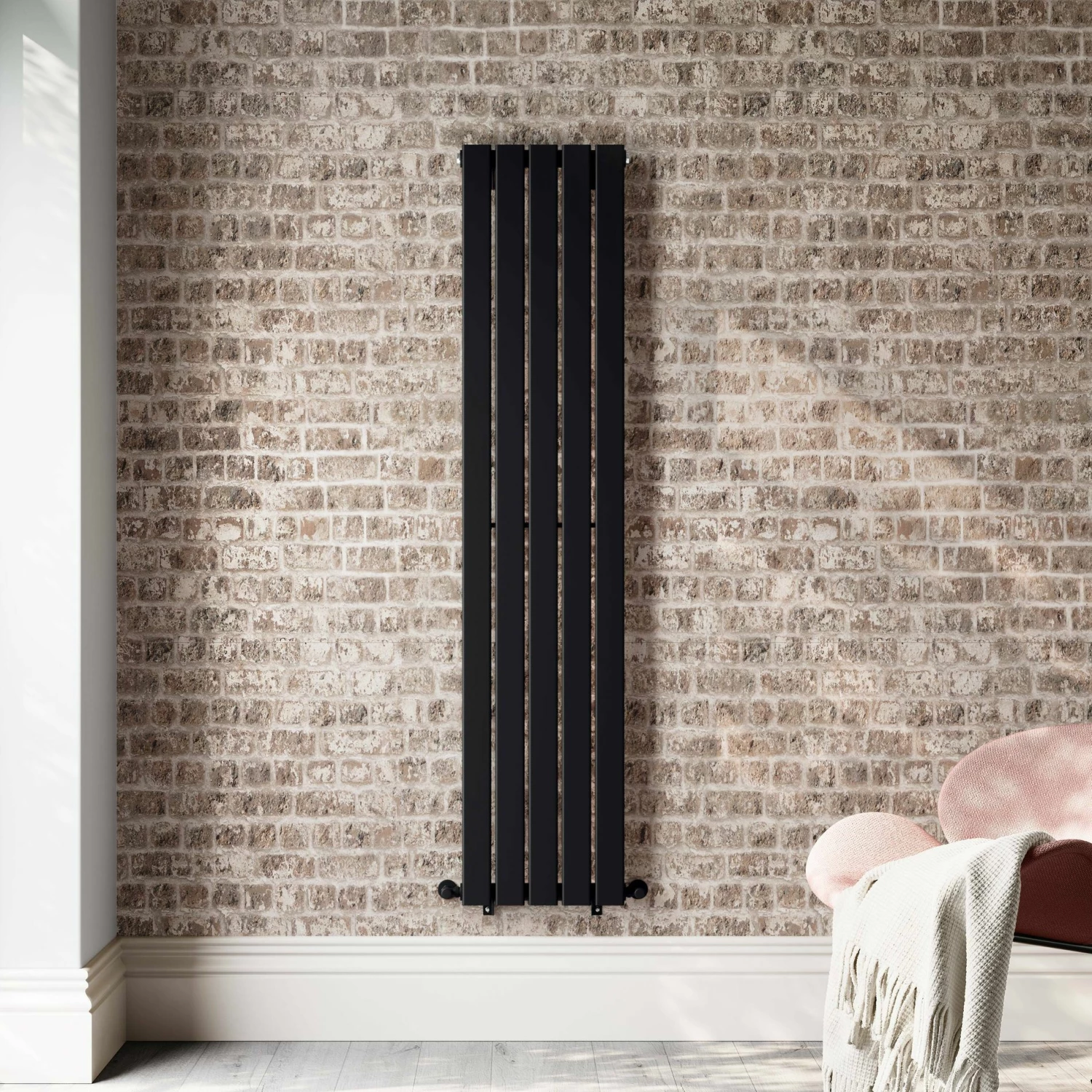Faro Matt Black Single Flat Panel Vertical Radiator 1600x350mm - Image 3