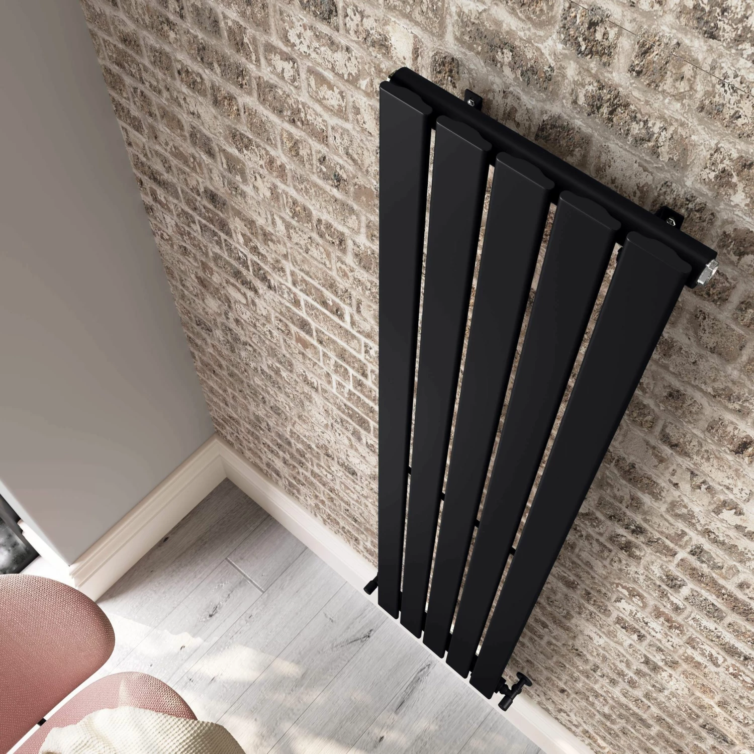 Faro Matt Black Single Flat Panel Vertical Radiator 1600x350mm - Image 4