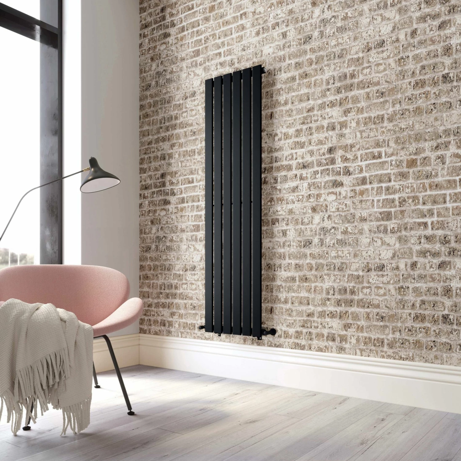 Faro Matt Black Single Flat Panel Vertical Radiator 1600x420mm - Image 2