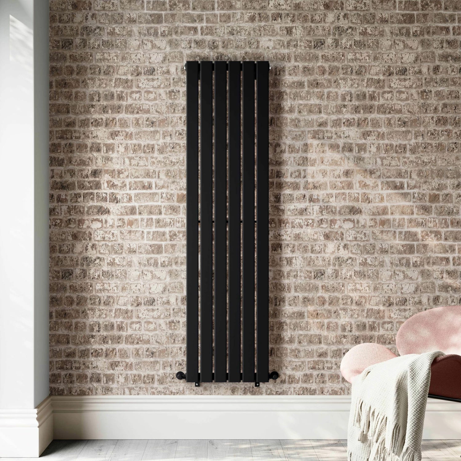 Faro Matt Black Single Flat Panel Vertical Radiator 1600x420mm - Image 3