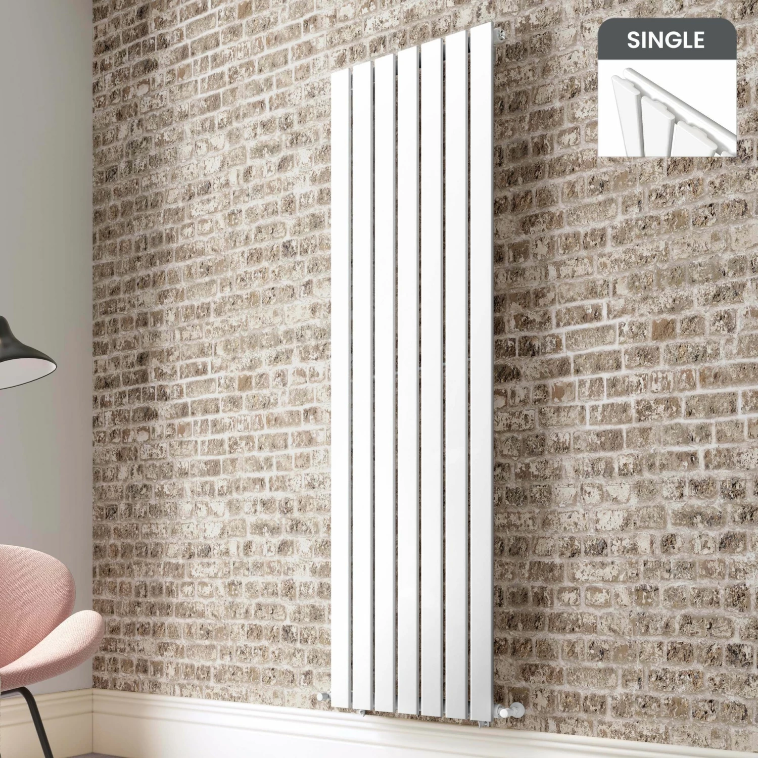 Faro White Single Flat Panel Vertical Radiator 1800x490mm
