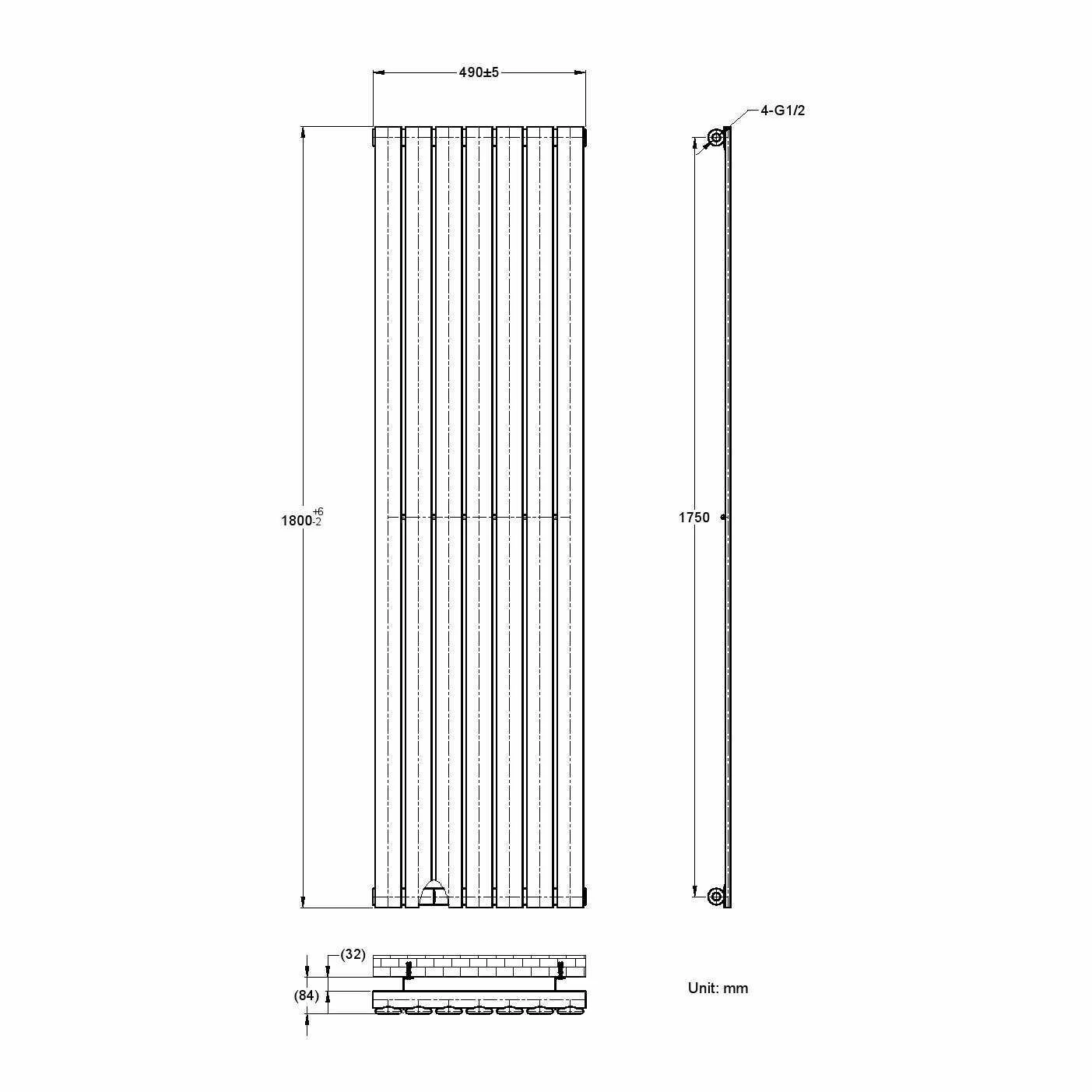 Faro White Single Flat Panel Vertical Radiator 1800x490mm - Image 7