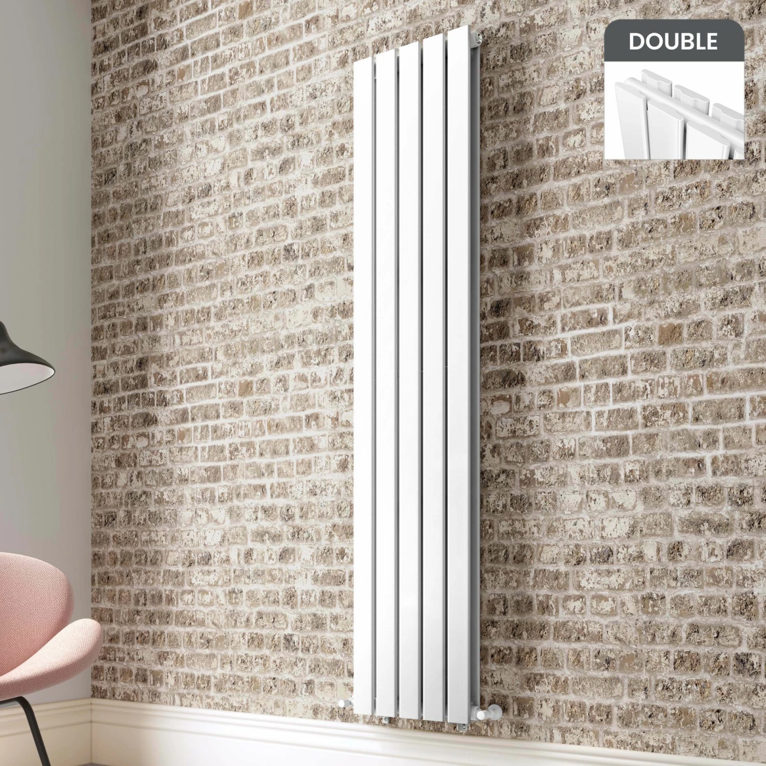 Faro White Double Flat Panel Vertical Radiator 1800x350mm