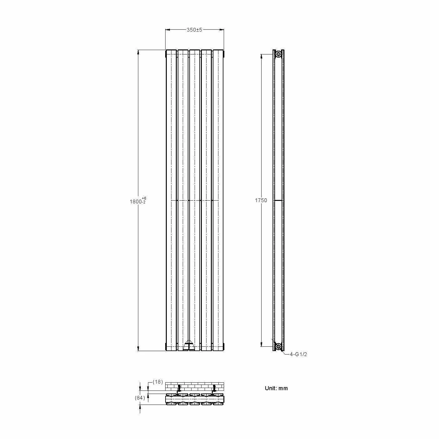 Faro White Double Flat Panel Vertical Radiator 1800x350mm - Image 7