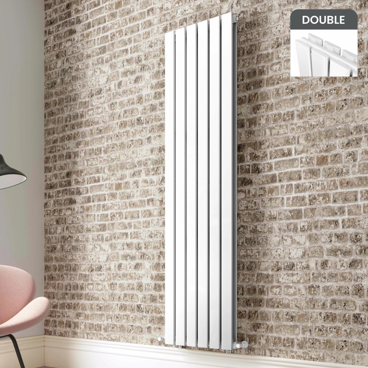 Faro White Double Flat Panel Vertical Radiator 1800x420mm