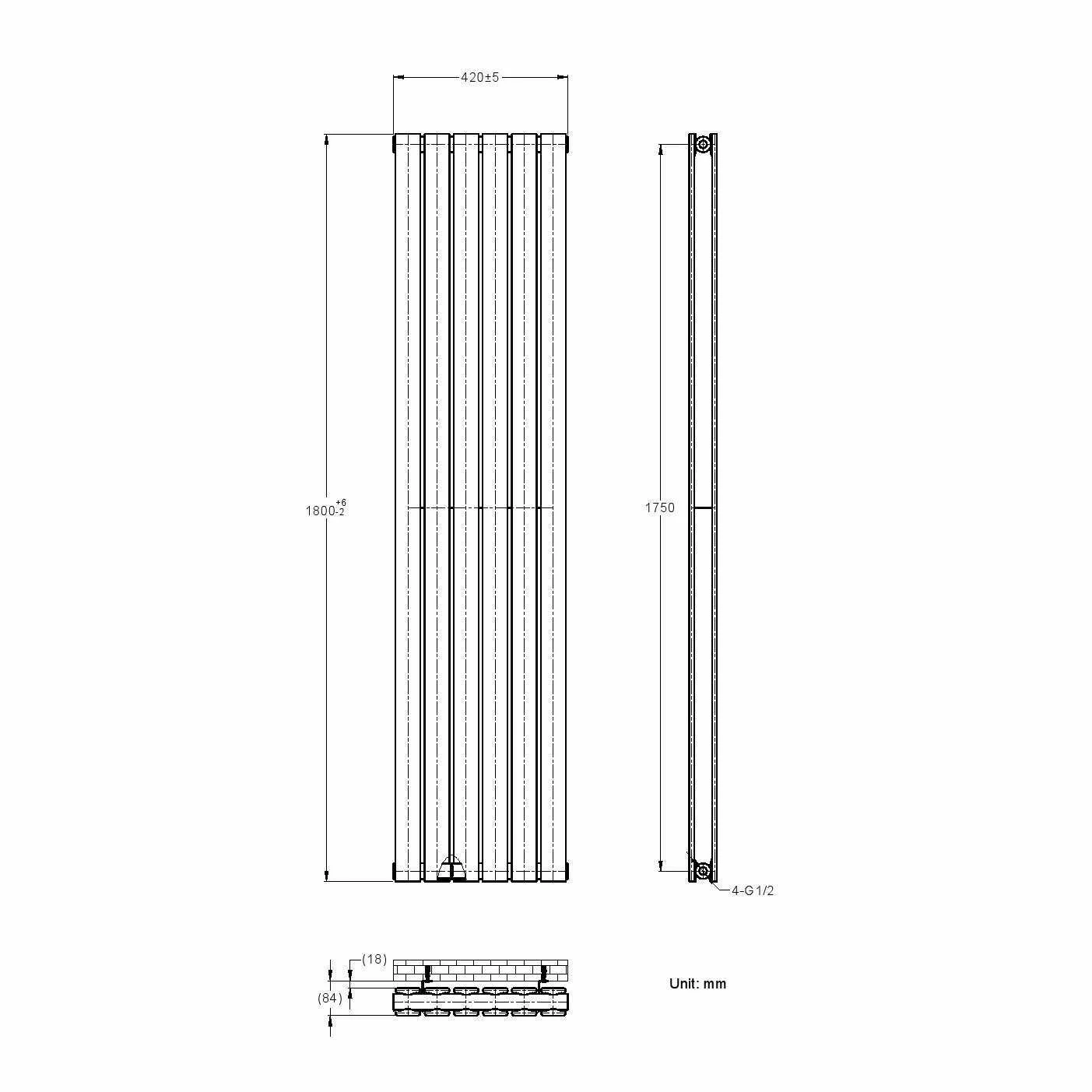 Faro White Double Flat Panel Vertical Radiator 1800x420mm - Image 7