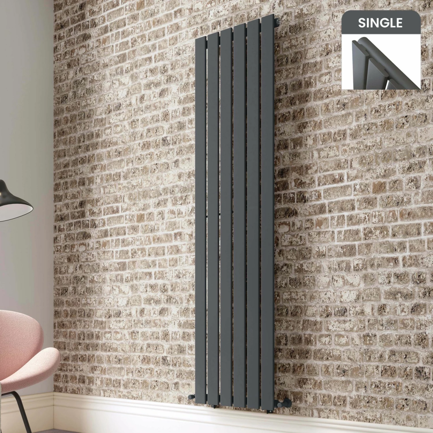 Faro Anthracite Single Flat Panel Vertical Radiator 1800x420mm