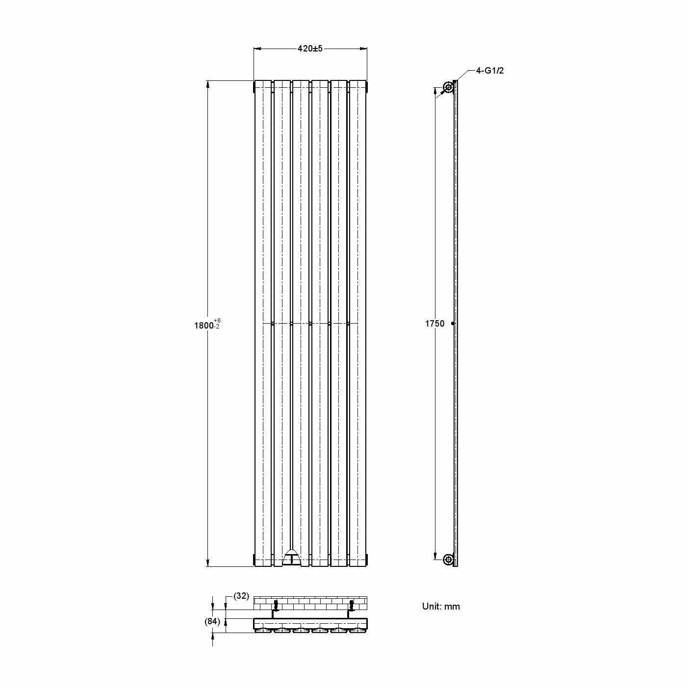 Faro Anthracite Single Flat Panel Vertical Radiator 1800x420mm - Image 7