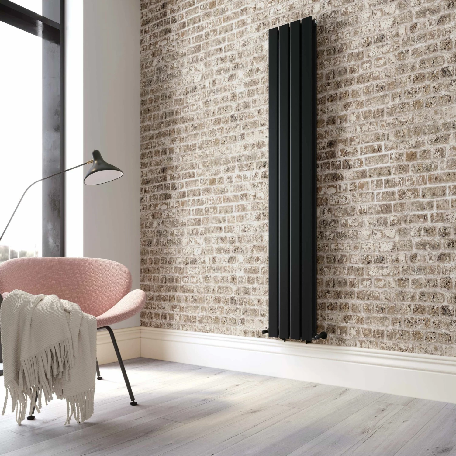Faro Matt Black Double Flat Panel Vertical Radiator 1800x280mm - Image 2