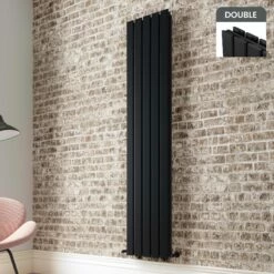 Faro Matt Black Double Flat Panel Vertical Radiator 1800x350mm