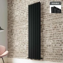 Faro Matt Black Double Flat Panel Vertical Radiator 1800x420mm