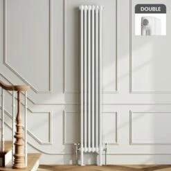 Athens White Double Column Vertical Traditional Radiator 1800x290mm