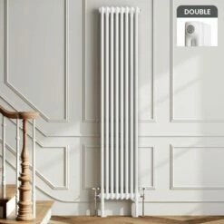 Athens White Double Column Vertical Traditional Radiator 1800x380mm