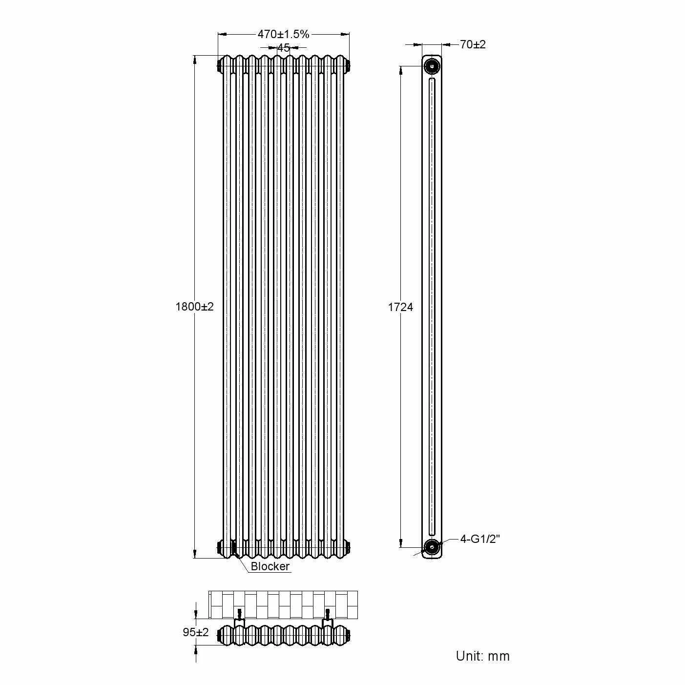 Athens White Double Column Vertical Traditional Radiator 1800x470mm - Image 6
