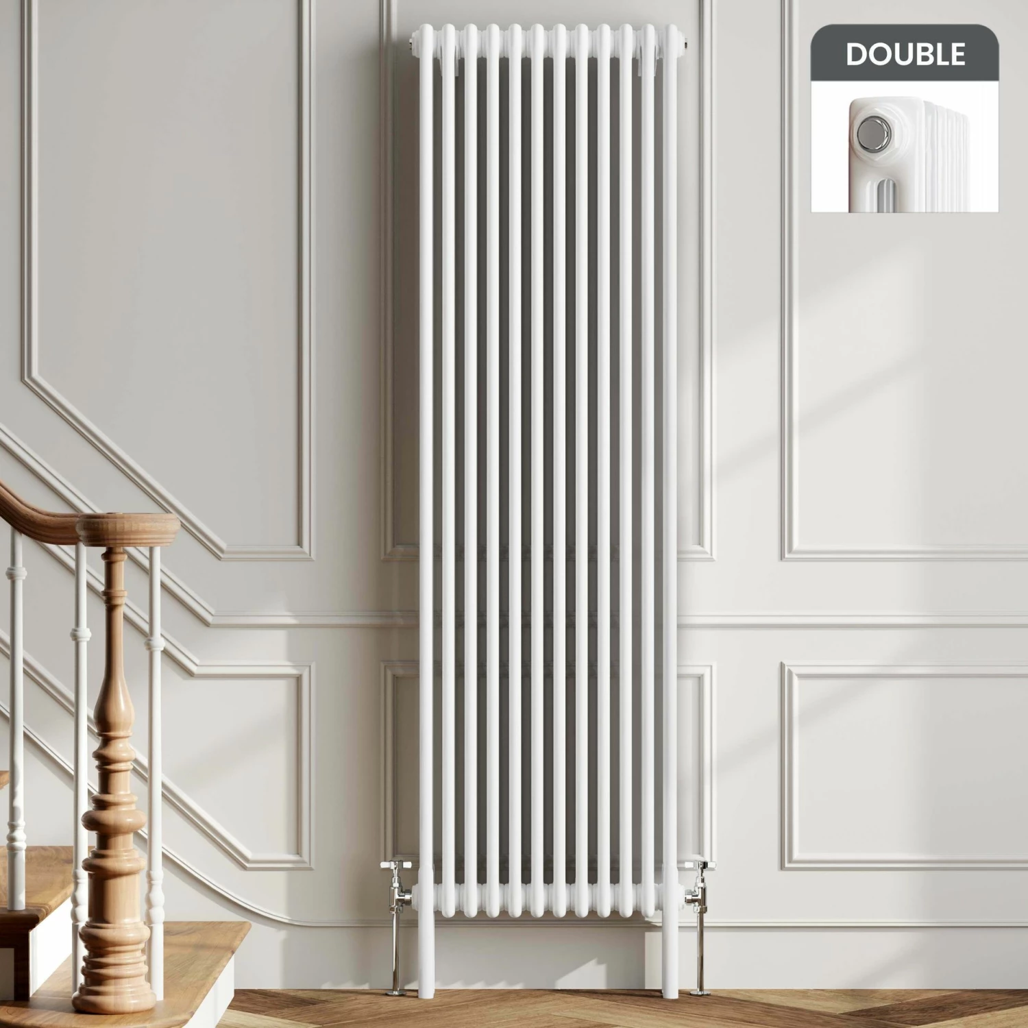 Athens White Double Column Vertical Traditional Radiator 1800x560mm