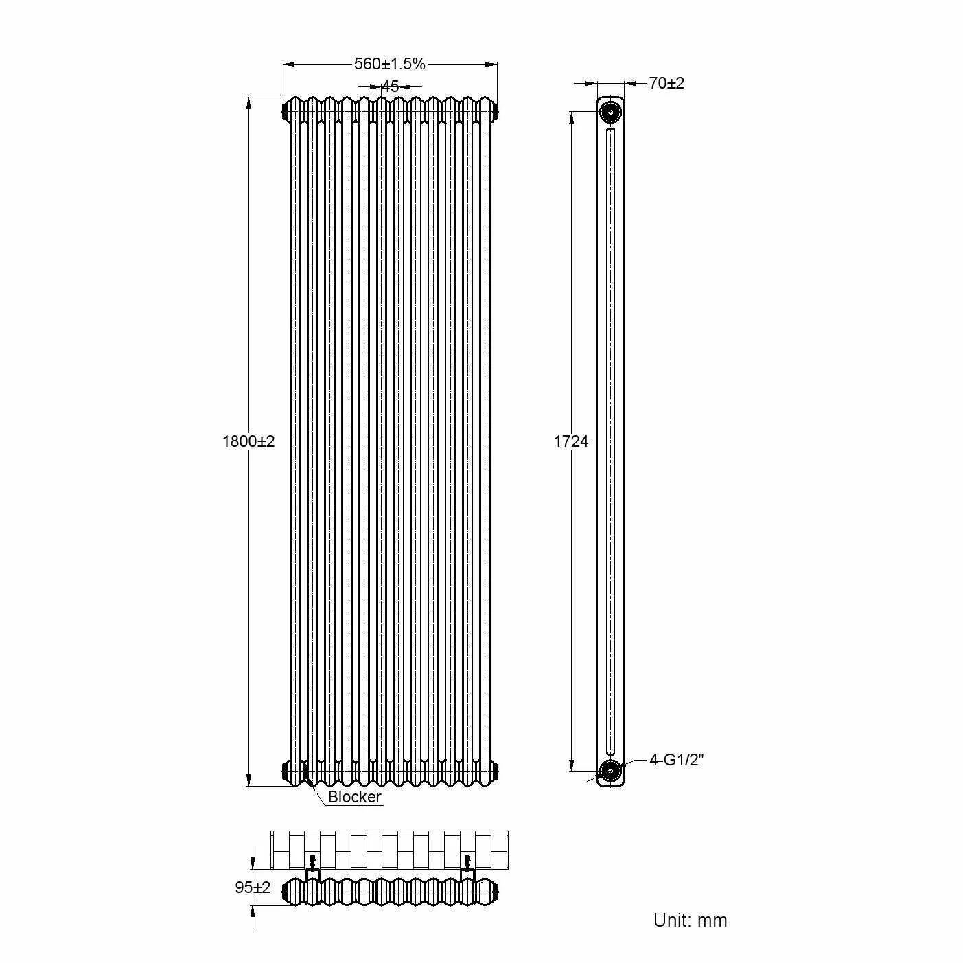 Athens White Double Column Vertical Traditional Radiator 1800x560mm - Image 6
