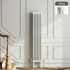 Athens White Triple Column Vertical Traditional Radiator 1500x290mm