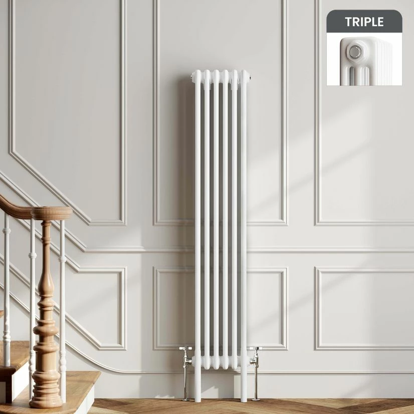 Athens White Triple Column Vertical Traditional Radiator 1500x290mm