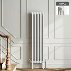 Athens White Triple Column Vertical Traditional Radiator 1500x380mm