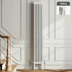 Athens White Triple Column Vertical Traditional Radiator 1800x290mm