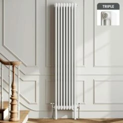 Athens White Triple Column Vertical Traditional Radiator 1800x380mm