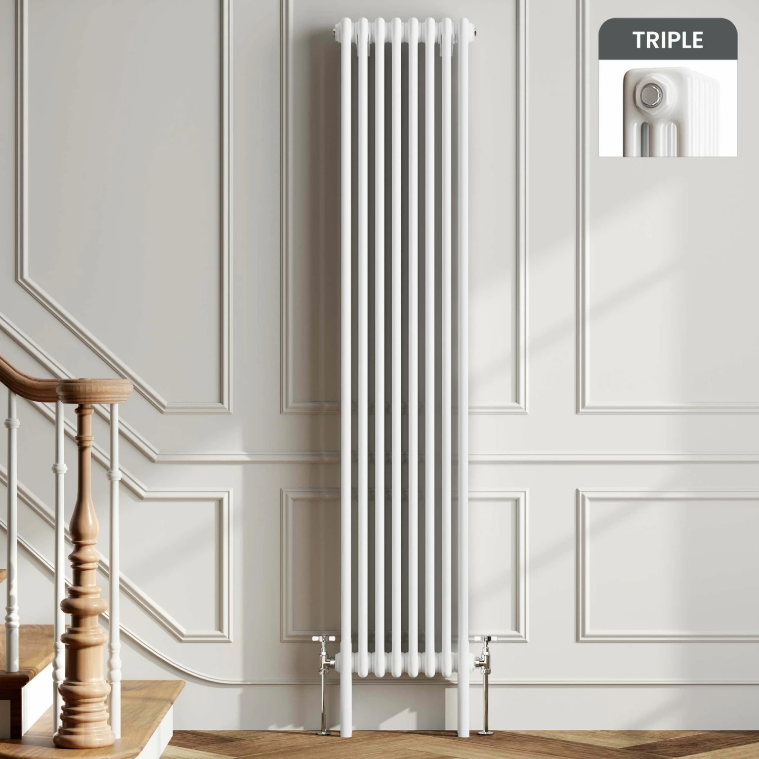 Athens White Triple Column Vertical Traditional Radiator 1800x380mm