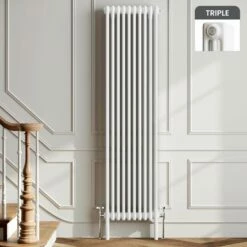 Athens White Triple Column Vertical Traditional Radiator 1800x470mm