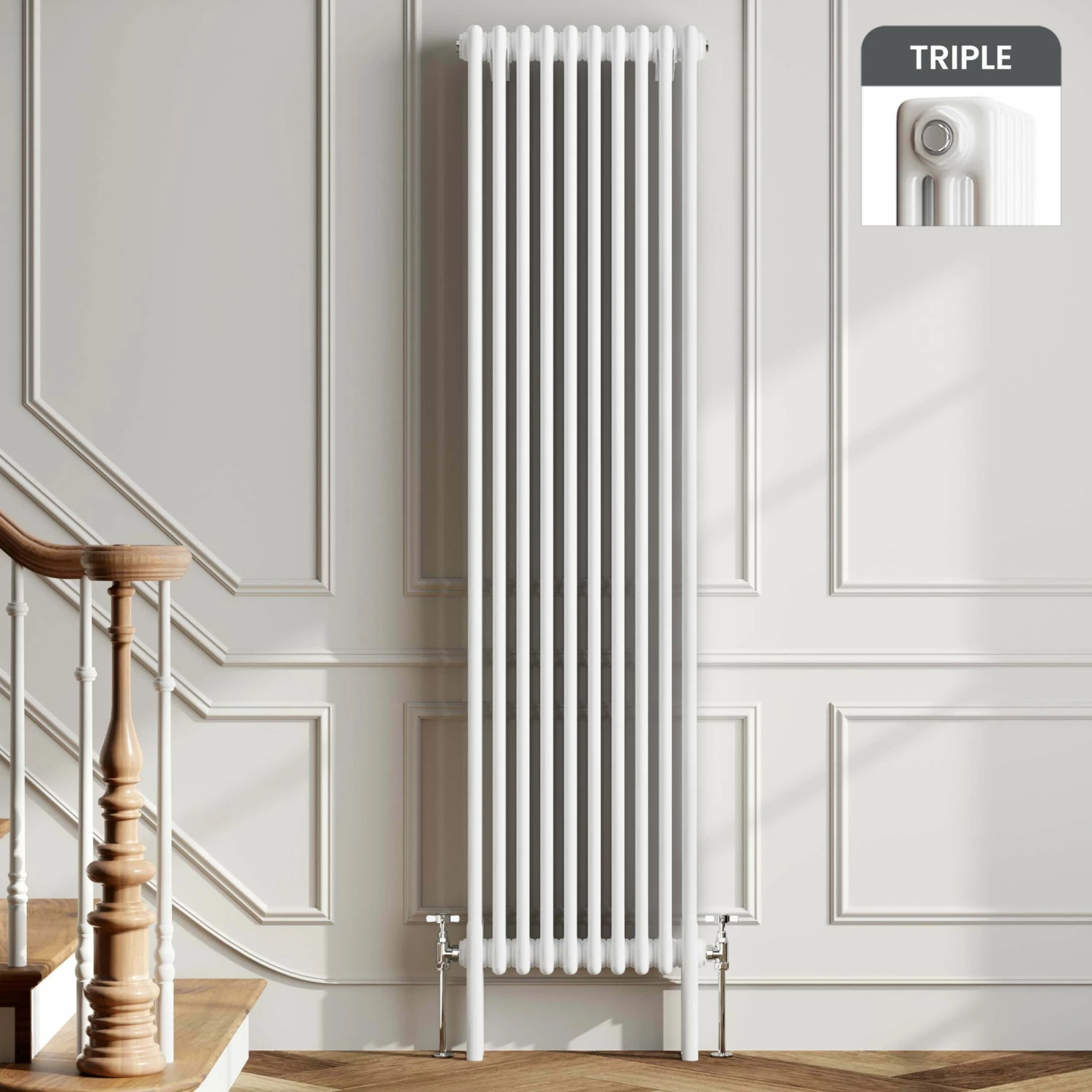 Athens White Triple Column Vertical Traditional Radiator 1800x470mm