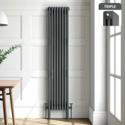 Athens Anthracite Triple Column Vertical Traditional Radiator 1800x380mm