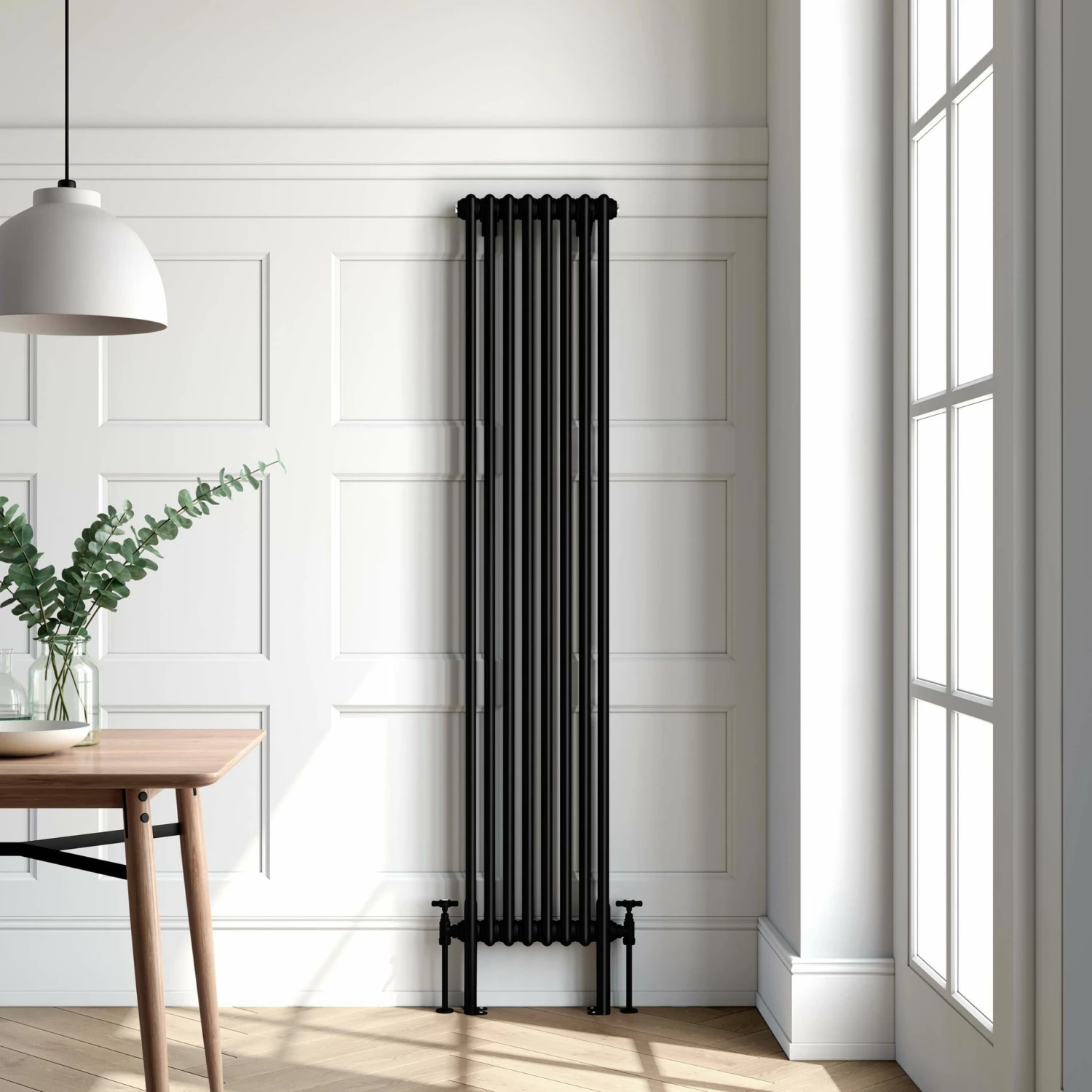 Athens Matt Black Double Column Vertical Traditional Radiator 1800x380mm - Image 2