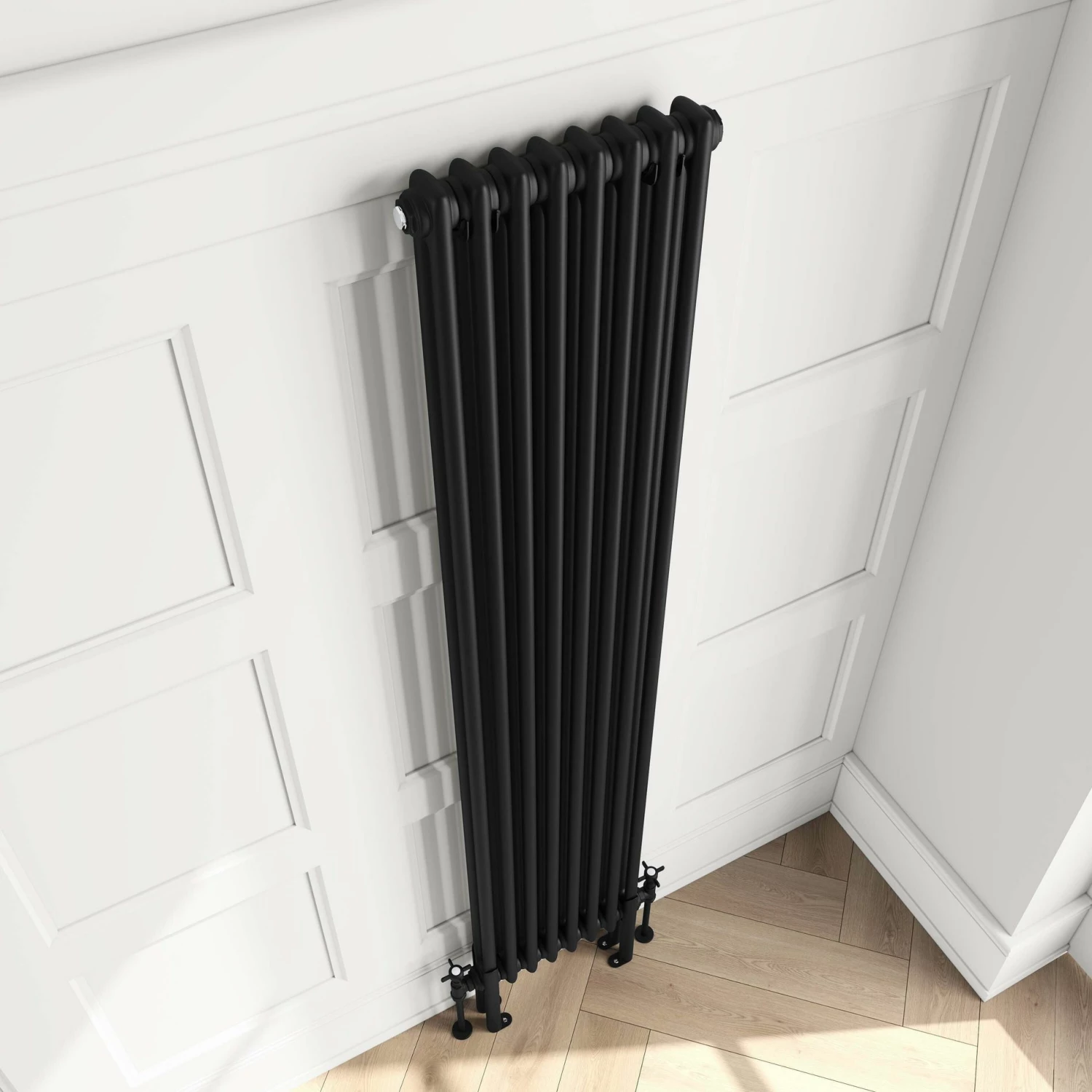 Athens Matt Black Double Column Vertical Traditional Radiator 1800x380mm - Image 3
