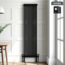 Athens Matt Black Double Column Vertical Traditional Radiator 1800x470mm