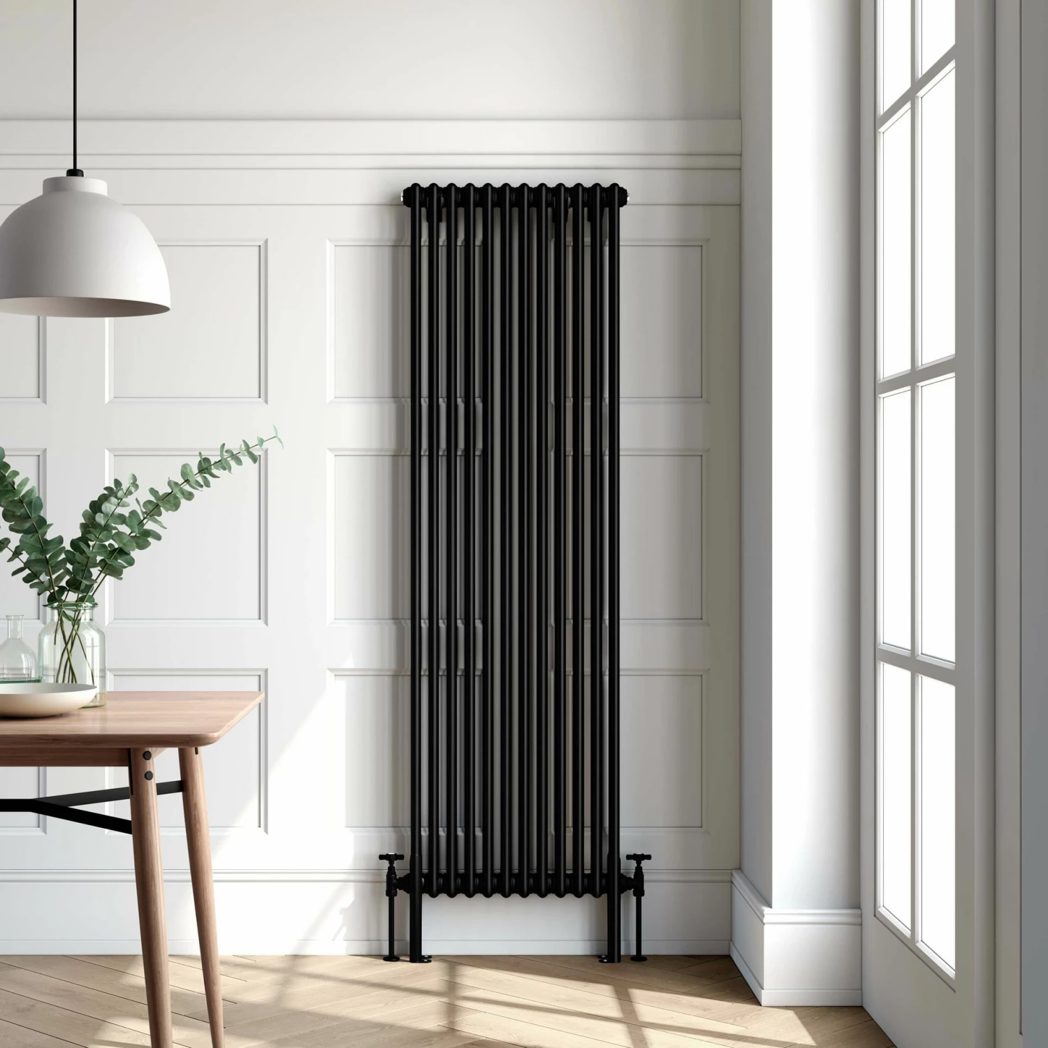 Athens Matt Black Double Column Vertical Traditional Radiator 1800x560mm - Image 2