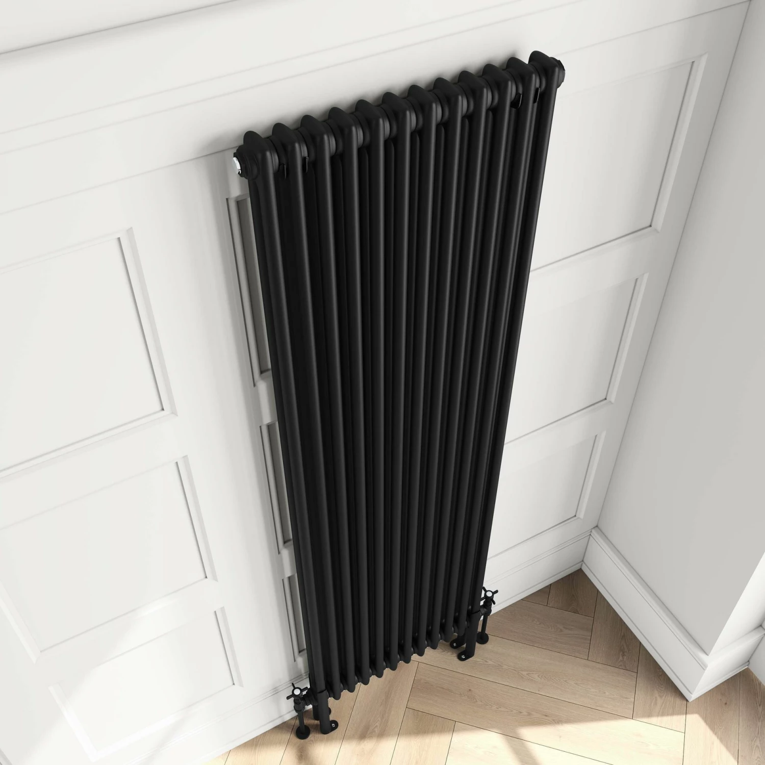 Athens Matt Black Double Column Vertical Traditional Radiator 1800x560mm - Image 3